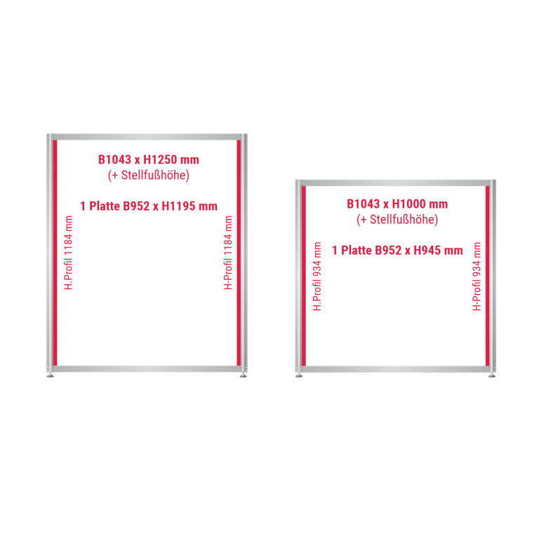 Plattenformate mit H-Profilen bei halber Modulhöhe