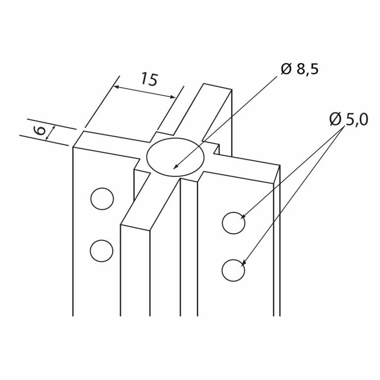 Flexi-Long Stangenprofil für Blende, ohne Gewinde, mit jeweils 4 Bohrungen auf jeder Seite