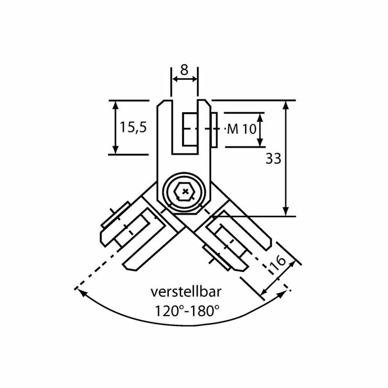 Dreier-Verbinder beweglich 3-8 mm Abmessungen