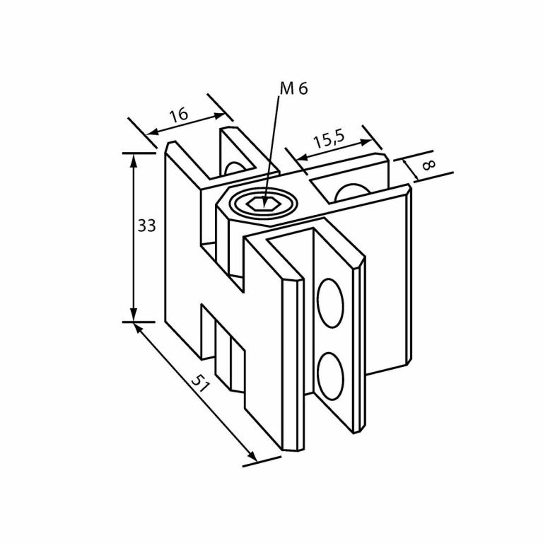 Dreier-Verbinder starr 3-8 mm Abmessungen