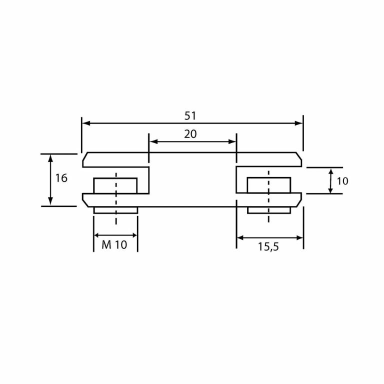 Mittelverbinder 180° 8-10 mm Abmessungen