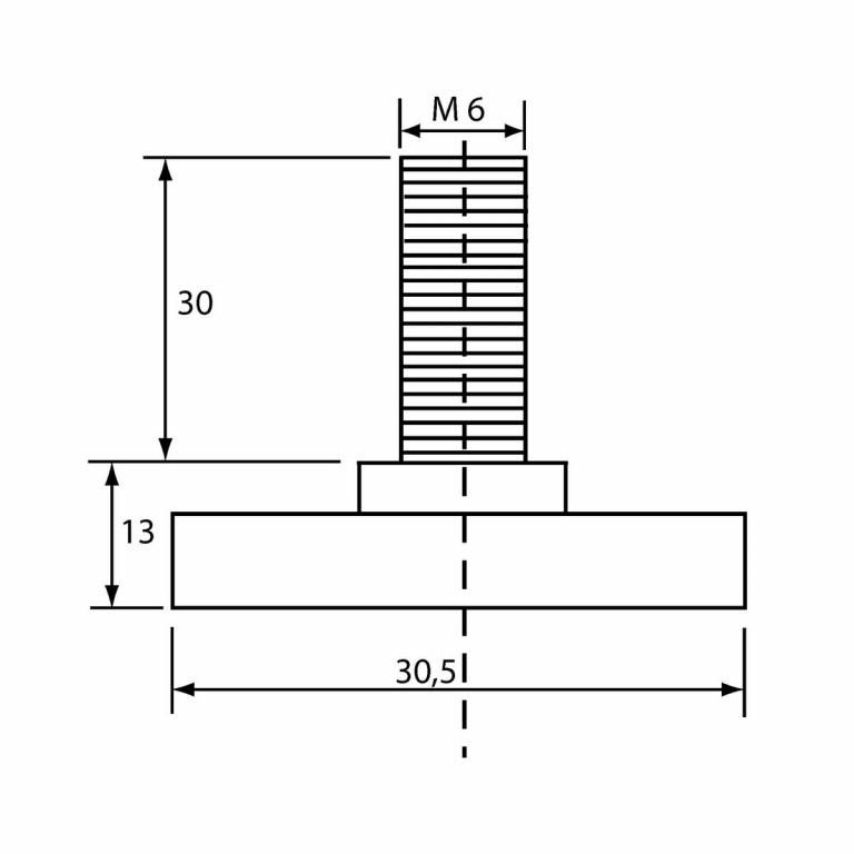 Stellfuß M6 x 30 mm Abmessungen